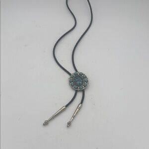 VTG Bell Trading Post Bolo Tie Nickel Silver & Turquoise  
Southwestern Western